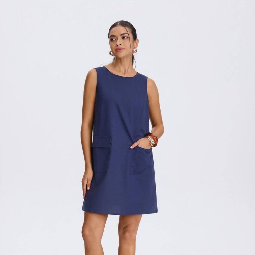 Women's Front Pocket Mini Shift Dress - A New Day Navy Blue S